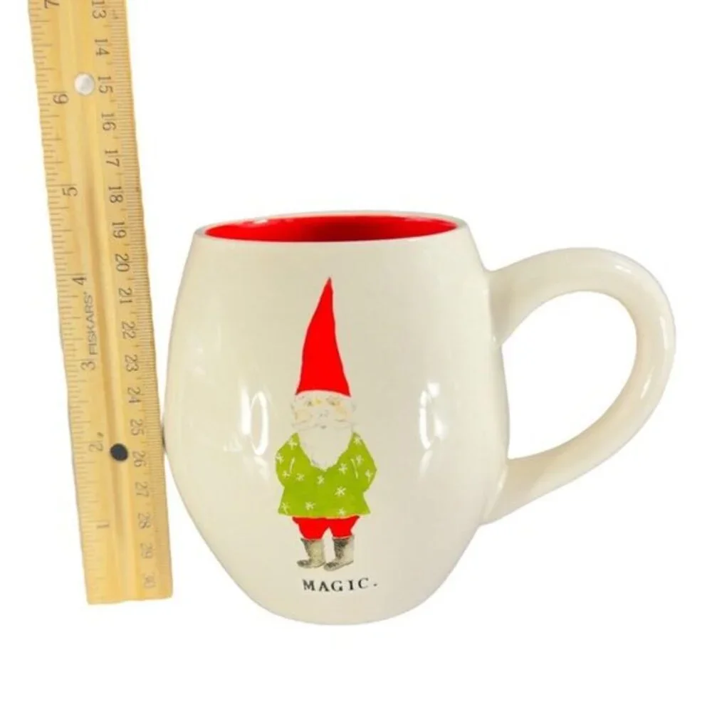 Magenta Rae Dunn Christmas Gnomes Magic Coffee Mug Cup Set‎ 2 Ceramic White Red